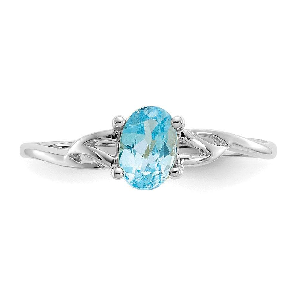 10k White Gold Polished 6x4mm Oval Genuine December/ Blue Topaz Birthstone Ring