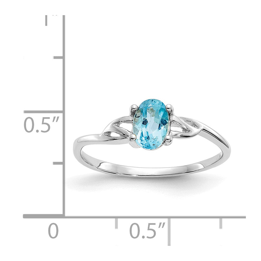 10k White Gold Polished 6x4mm Oval Genuine December/ Blue Topaz Birthstone Ring