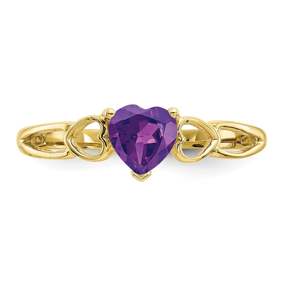 10k Polished 5mm Heart Genuine February/ Amethyst Birthstone Ring
