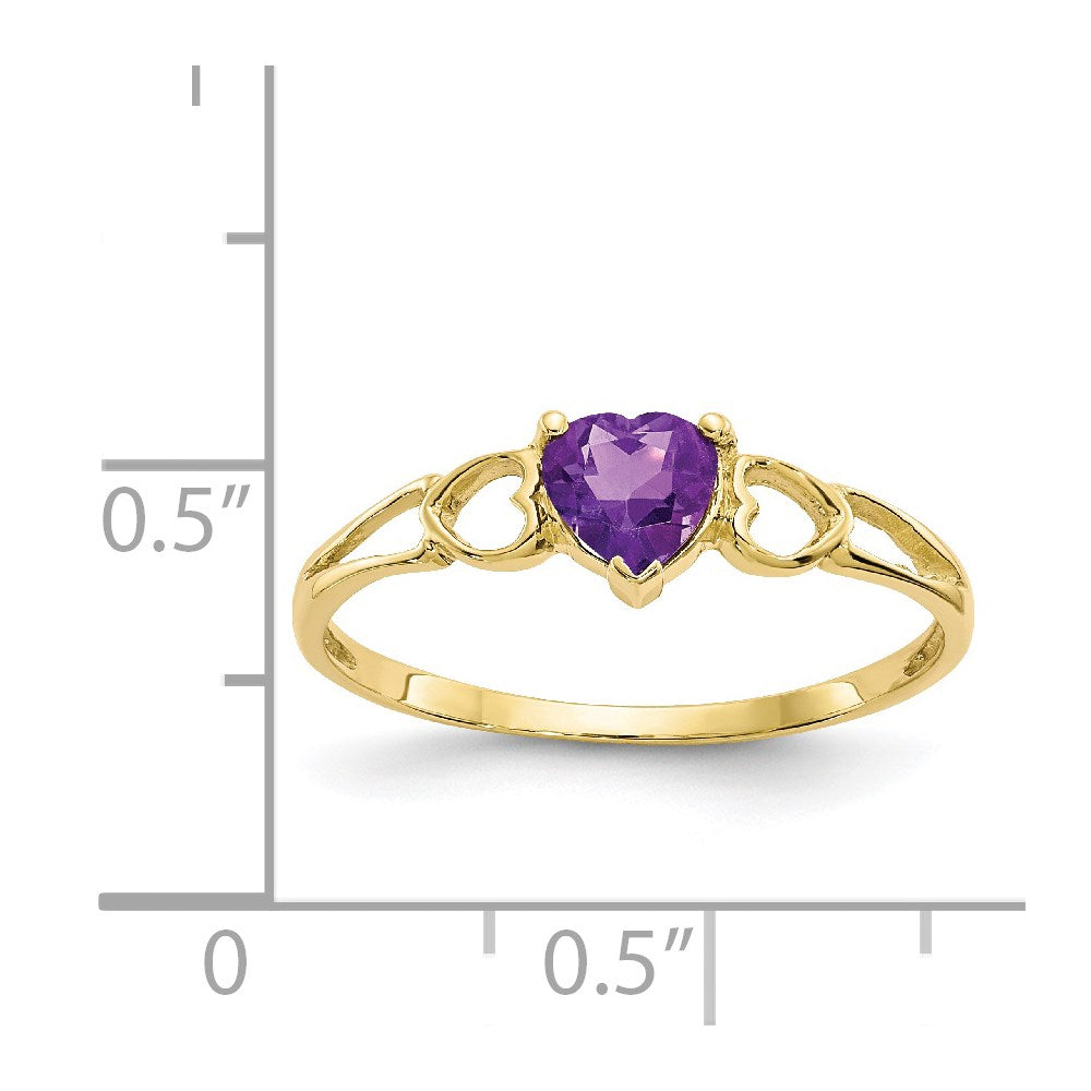 10k Polished 5mm Heart Genuine February/ Amethyst Birthstone Ring