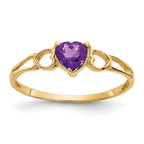 10k Polished 5mm Heart Genuine February/ Amethyst Birthstone Ring
