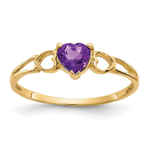 10k Polished 5mm Heart Genuine February/ Amethyst Birthstone Ring