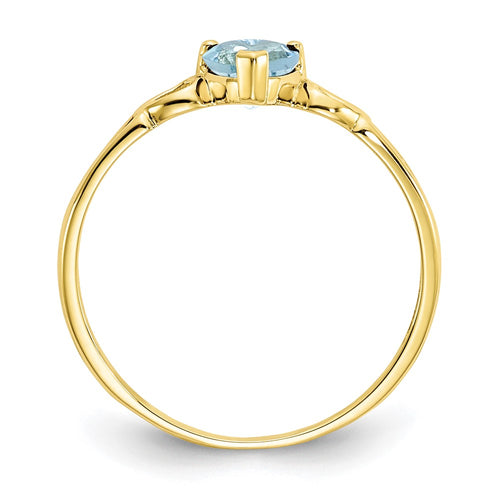 10k Polished 5mm Heart Genuine March/ Aquamarine Birthstone Ring