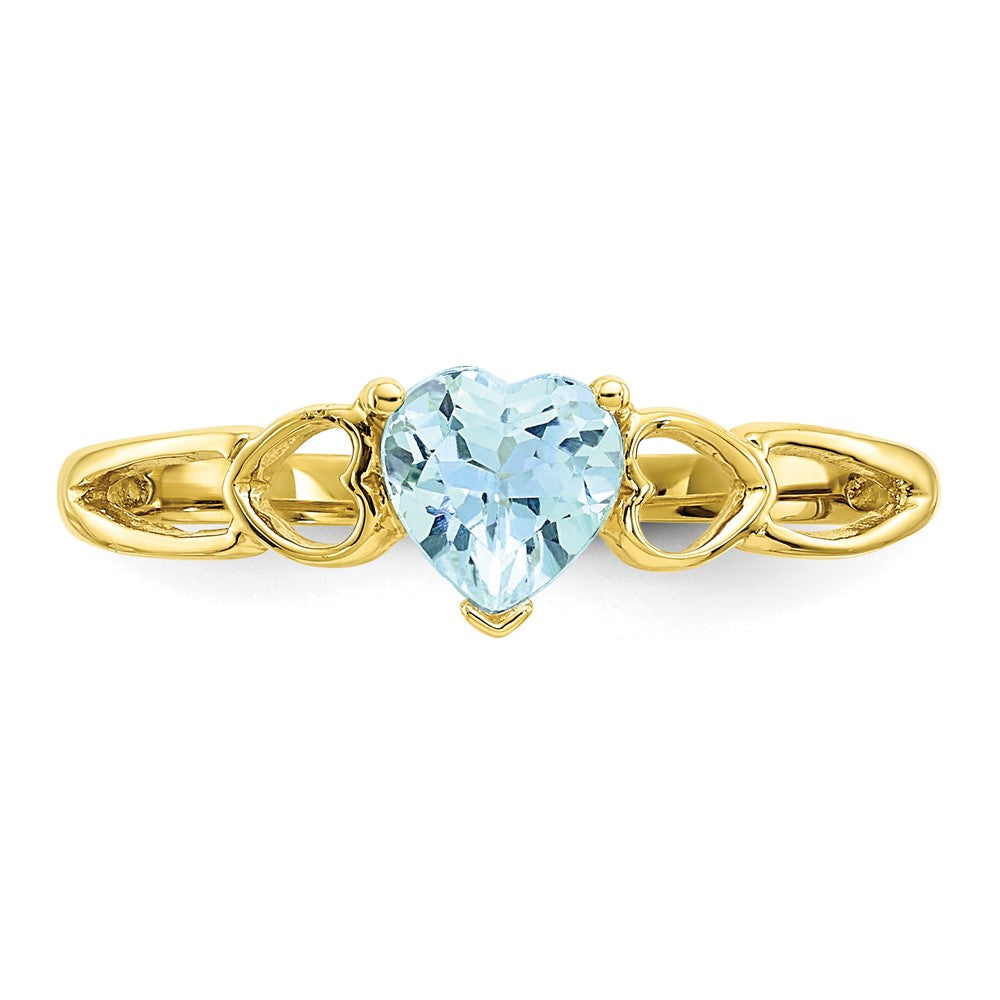 10k Polished 5mm Heart Genuine March/ Aquamarine Birthstone Ring