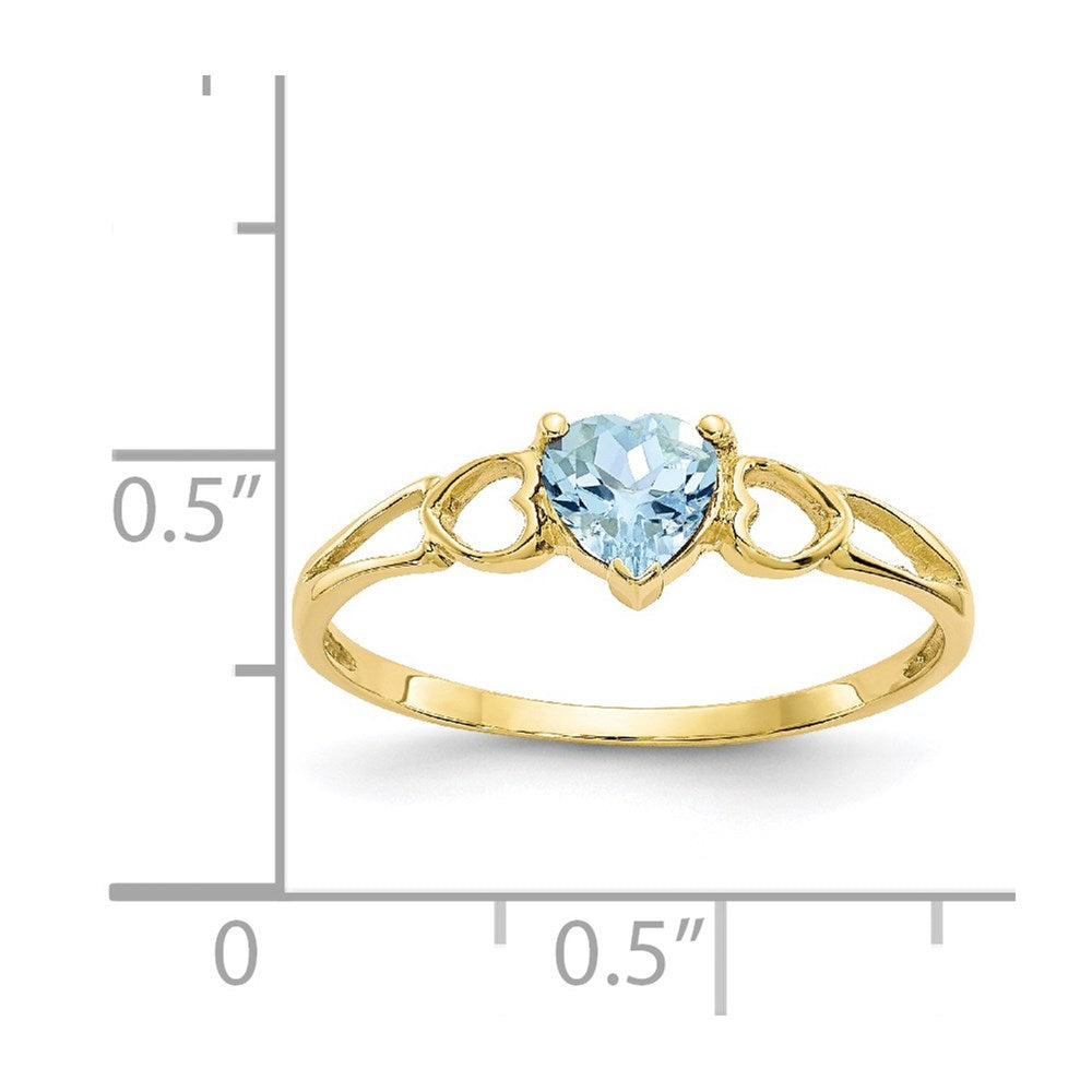 10k Polished 5mm Heart Genuine March/ Aquamarine Birthstone Ring