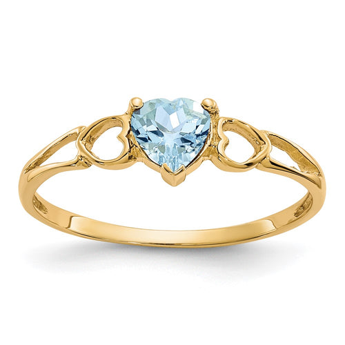 10k Polished 5mm Heart Genuine March/ Aquamarine Birthstone Ring