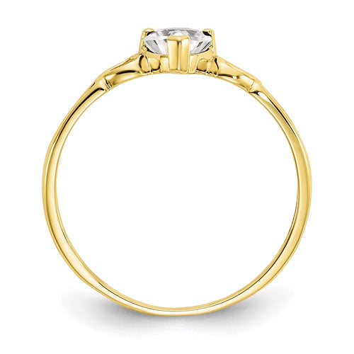 10k Polished 5mm Heart Genuine April/ White Topaz Birthstone Ring
