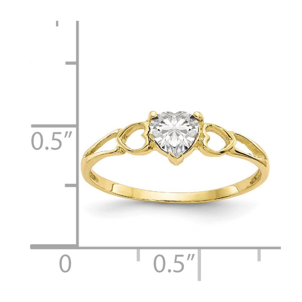 10k Polished 5mm Heart Genuine April/ White Topaz Birthstone Ring