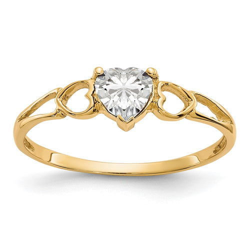 10k Polished 5mm Heart Genuine April/ White Topaz Birthstone Ring
