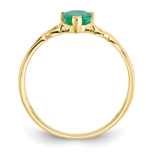 10k Polished 5mm Heart Genuine May/ Emerald Birthstone Ring