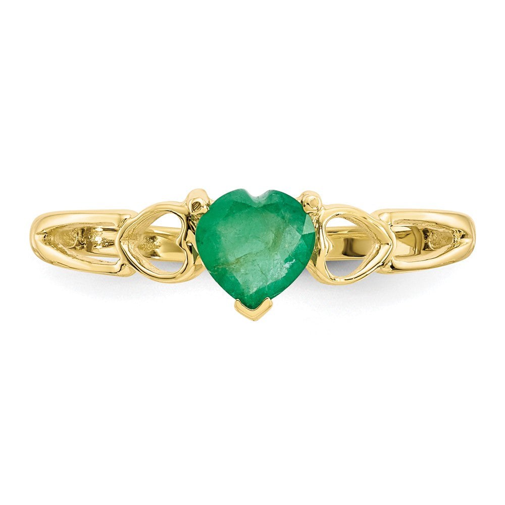 10k Polished 5mm Heart Genuine May/ Emerald Birthstone Ring