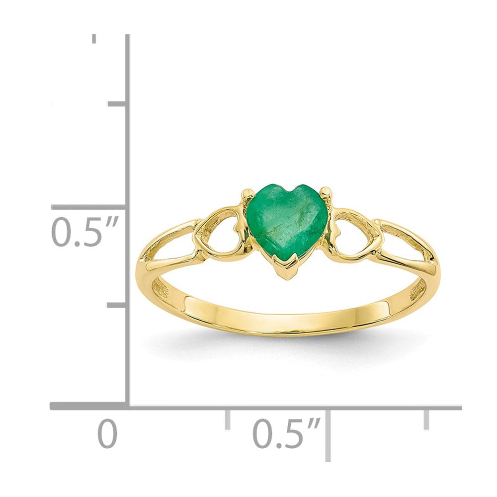 10k Polished 5mm Heart Genuine May/ Emerald Birthstone Ring
