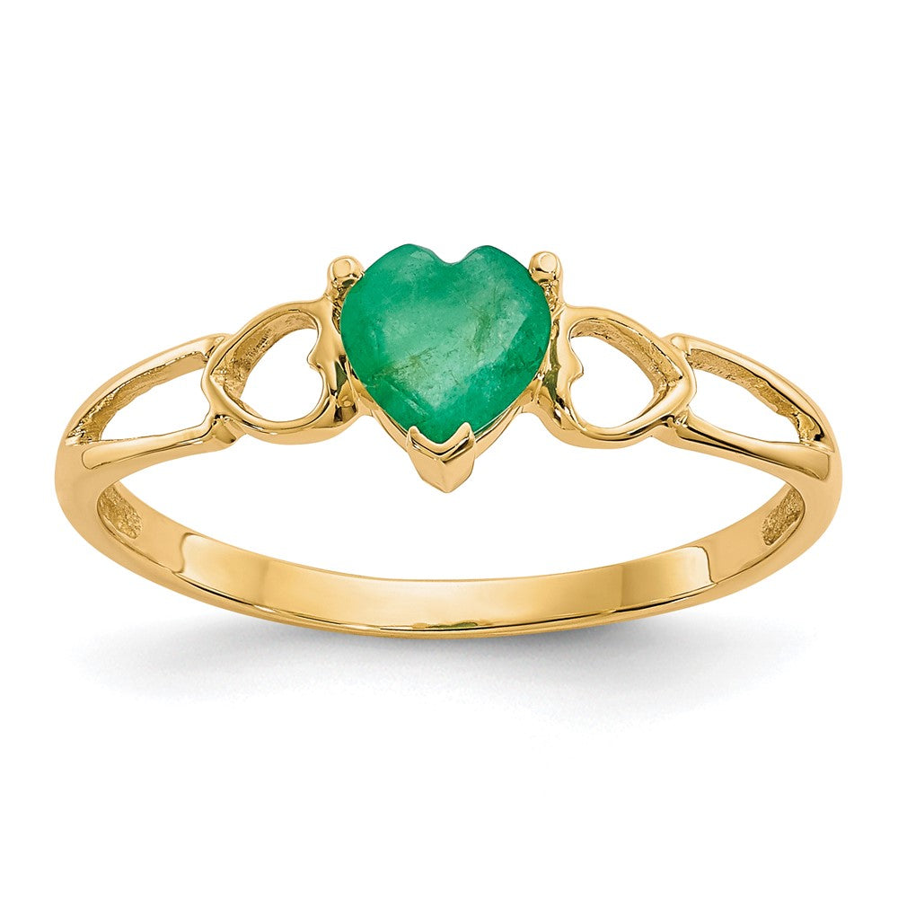 10k Polished 5mm Heart Genuine May/ Emerald Birthstone Ring