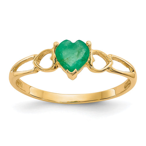 10k Polished 5mm Heart Genuine May/ Emerald Birthstone Ring