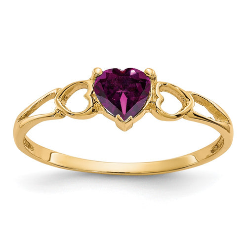 10k Polished 5mm Heart Genuine June/ Rhodolite Garnet Birthstone Ring