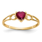 10k Polished 5mm Heart Genuine July/ Ruby Birthstone Ring