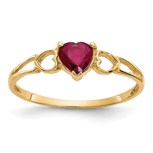 10k Polished 5mm Heart Genuine July/ Ruby Birthstone Ring