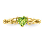 10k Polished 5mm Heart Genuine August/ Peridot Birthstone Ring