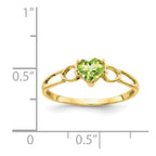 10k Polished 5mm Heart Genuine August/ Peridot Birthstone Ring
