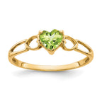 10k Polished 5mm Heart Genuine August/ Peridot Birthstone Ring
