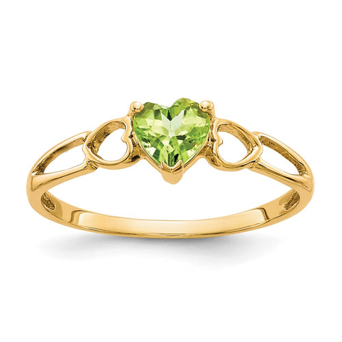 10k Polished 5mm Heart Genuine August/ Peridot Birthstone Ring