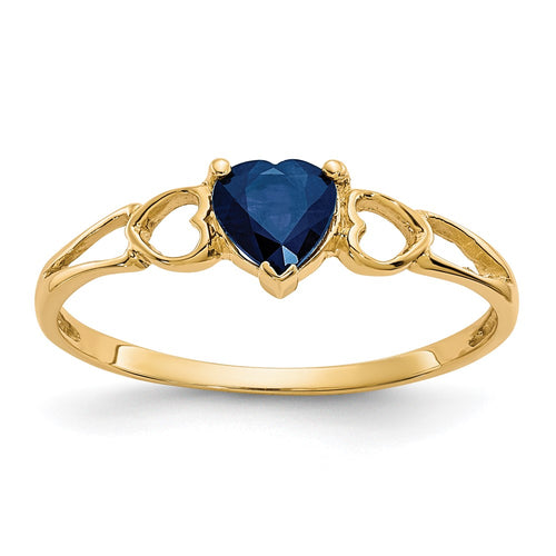 10k Polished 5mm Heart Genuine September/ Sapphire Birthstone Ring