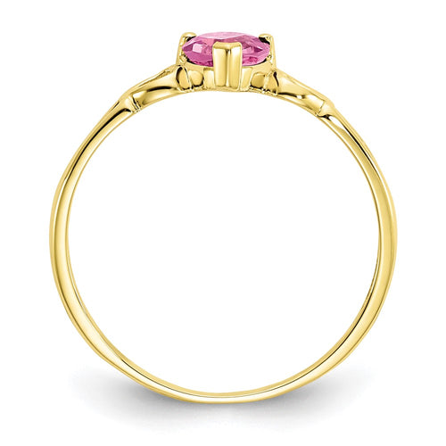 10k Polished 5mm Heart Genuine October/ Pink Tourmaline Birthstone Ring