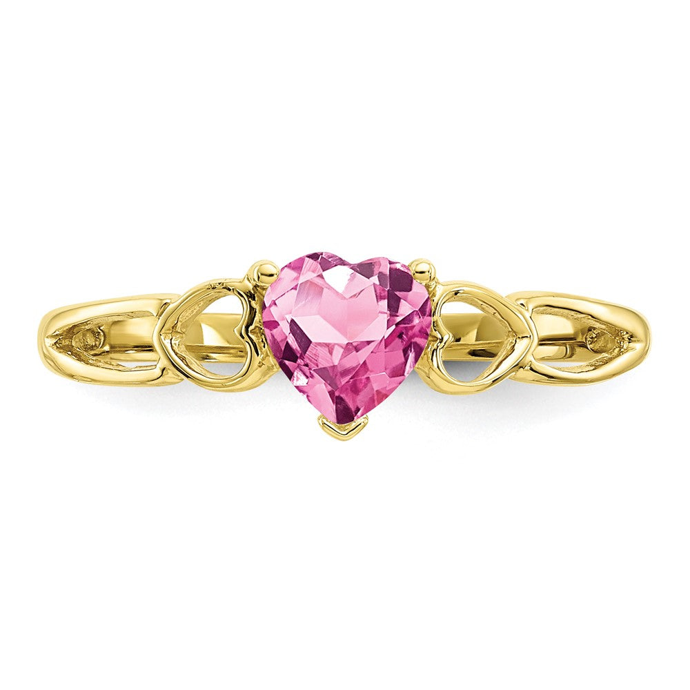 10k Polished 5mm Heart Genuine October/ Pink Tourmaline Birthstone Ring