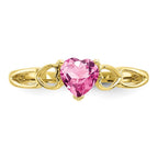10k Polished 5mm Heart Genuine October/ Pink Tourmaline Birthstone Ring