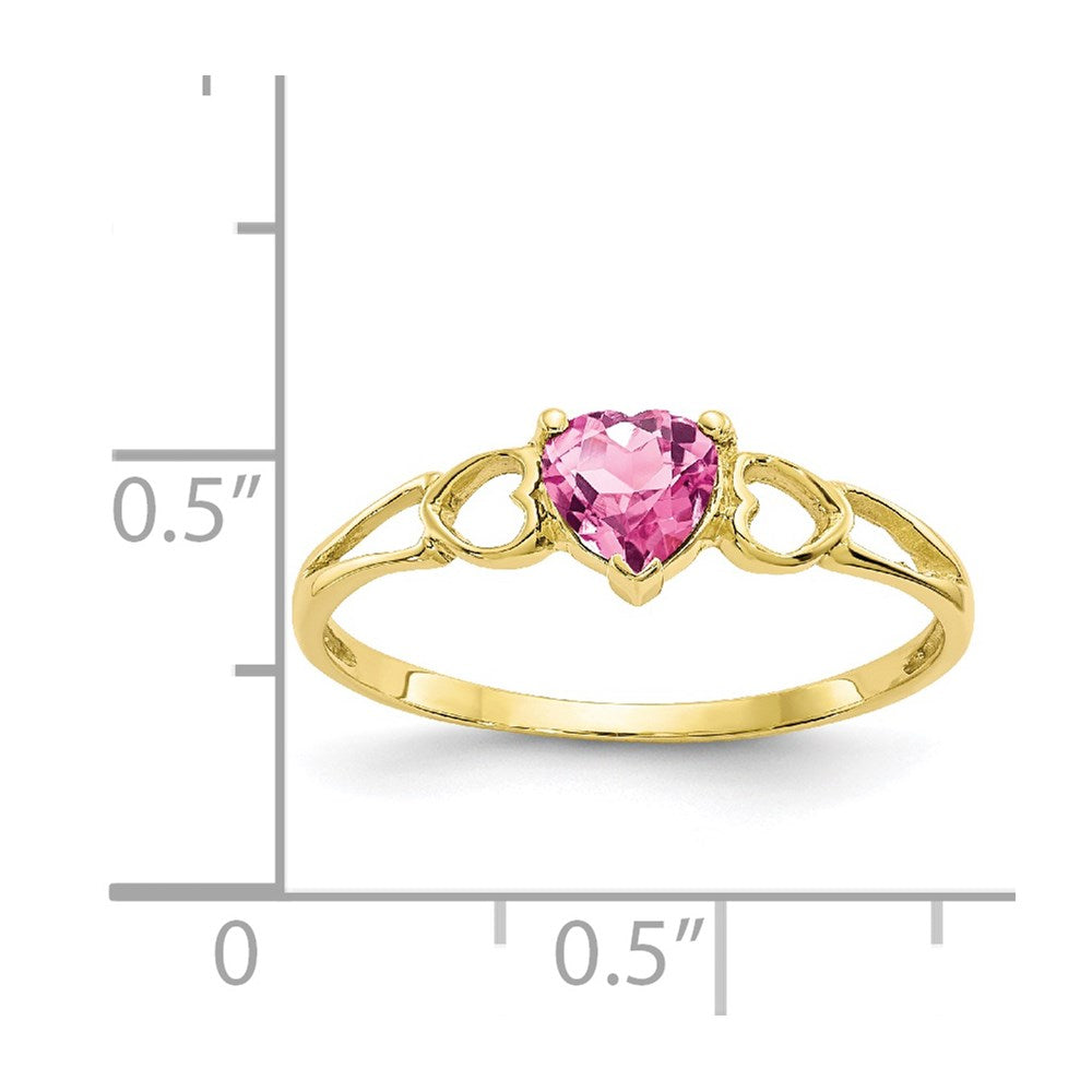 10k Polished 5mm Heart Genuine October/ Pink Tourmaline Birthstone Ring
