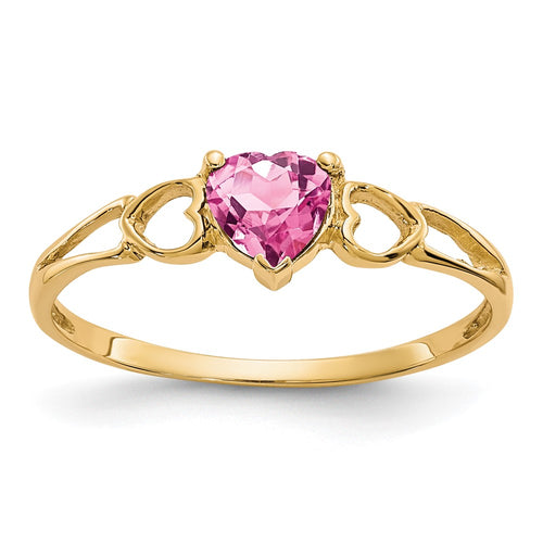 10k Polished 5mm Heart Genuine October/ Pink Tourmaline Birthstone Ring