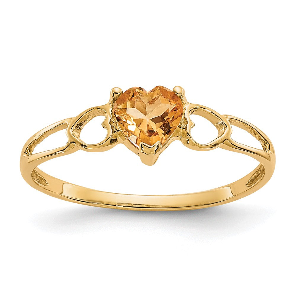 10k Polished 5mm Heart Genuine November/ Citrine Birthstone Ring