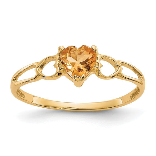 10k Polished 5mm Heart Genuine November/ Citrine Birthstone Ring