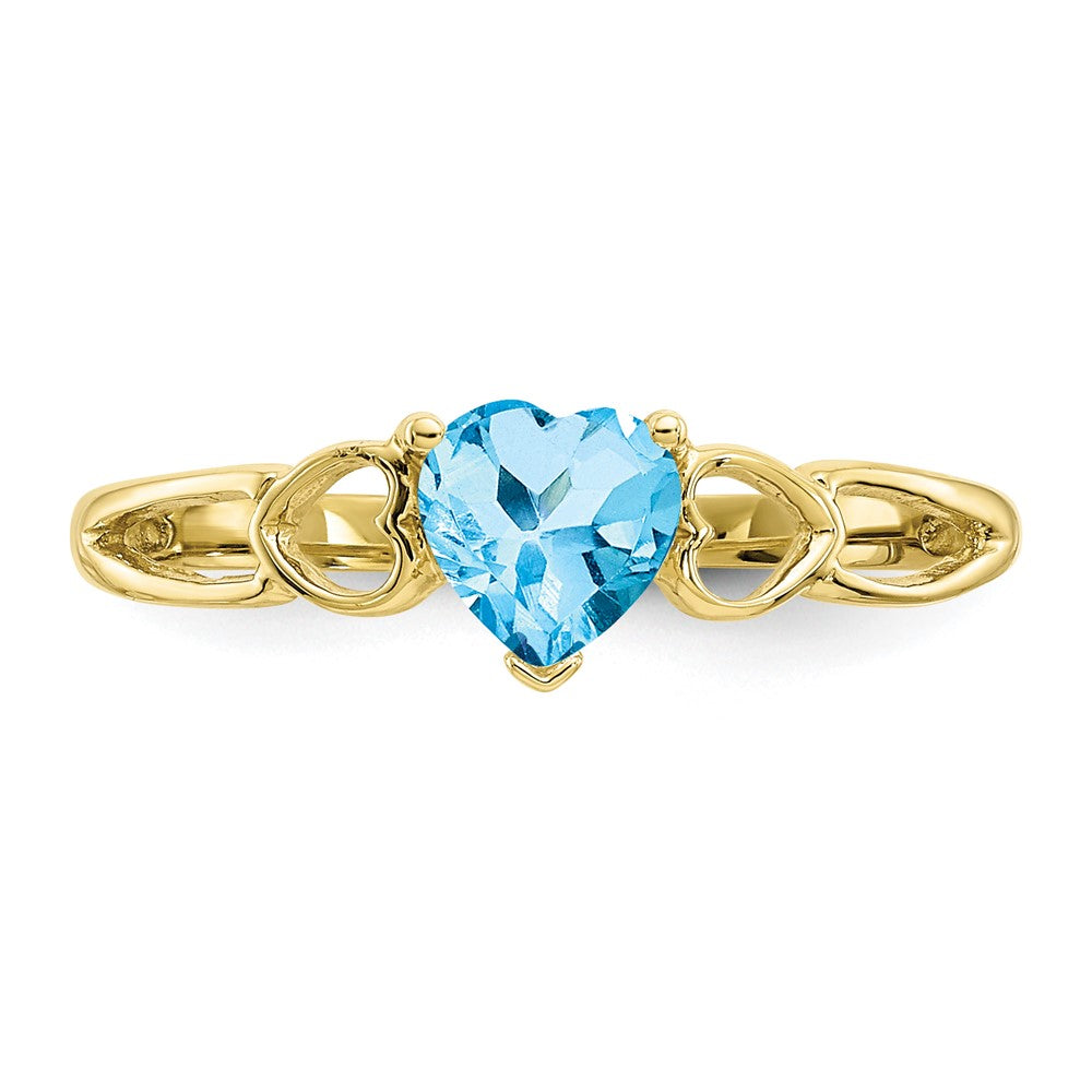 10k Polished 5mm Heart Genuine December/ Blue Topaz Birthstone Ring