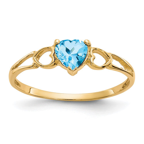 10k Polished 5mm Heart Genuine December/ Blue Topaz Birthstone Ring