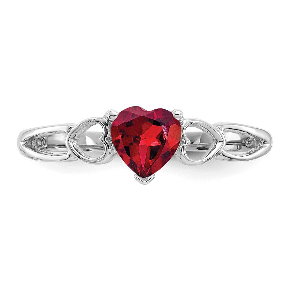 10k White Gold Polished 5mm Heart Genuine January/ Garnet Birthstone Ring