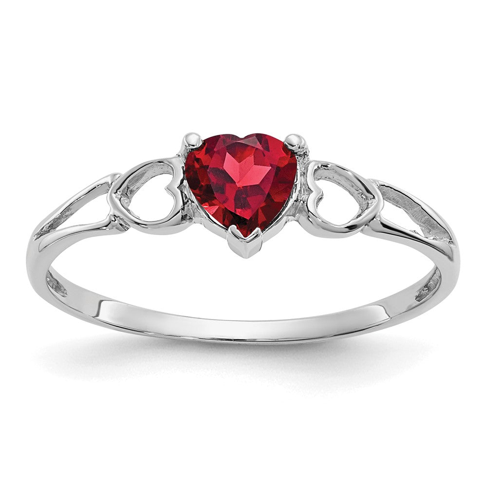 10k White Gold Polished 5mm Heart Genuine January/ Garnet Birthstone Ring