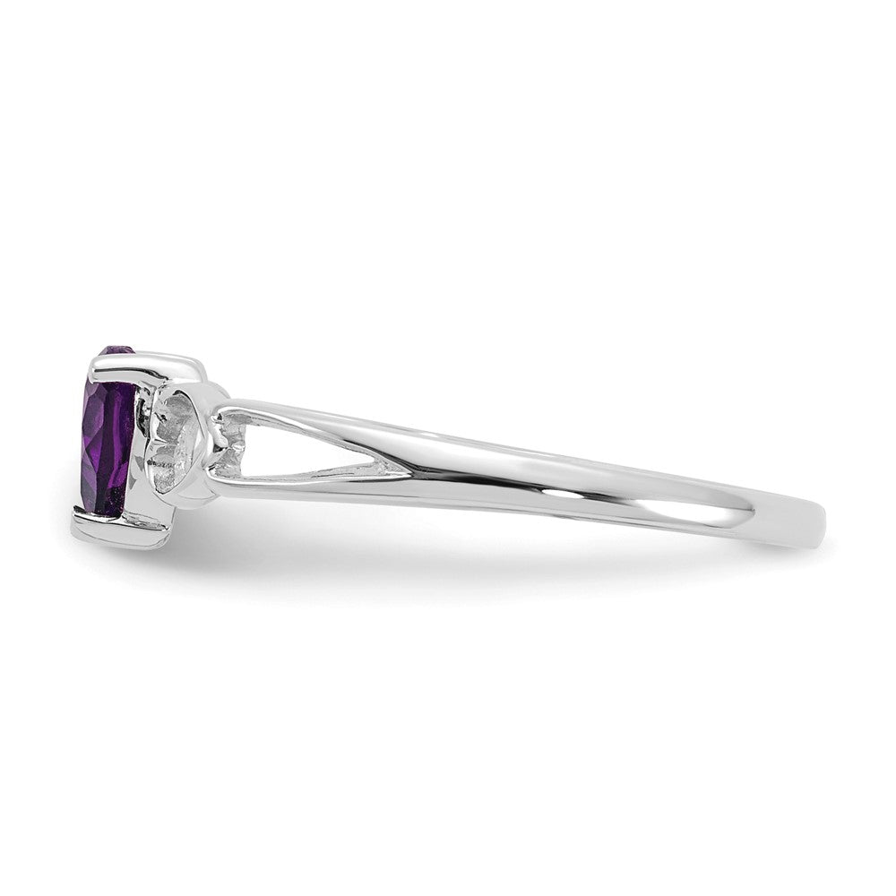 10k White Gold Polished 5mm Heart Genuine February/ Amethyst Birthstone Ring