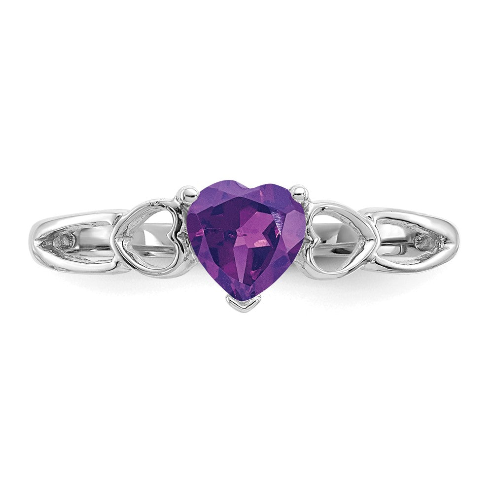 10k White Gold Polished 5mm Heart Genuine February/ Amethyst Birthstone Ring