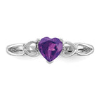 10k White Gold Polished 5mm Heart Genuine February/ Amethyst Birthstone Ring