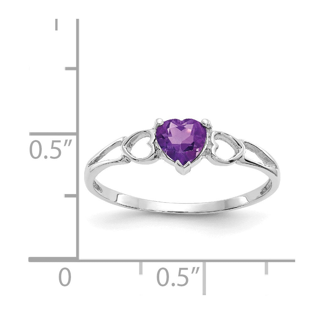 10k White Gold Polished 5mm Heart Genuine February/ Amethyst Birthstone Ring