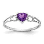10k White Gold Polished 5mm Heart Genuine February/ Amethyst Birthstone Ring