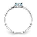 10k White Gold Polished 5mm Heart Genuine March/ Aquamarine Birthstone Ring