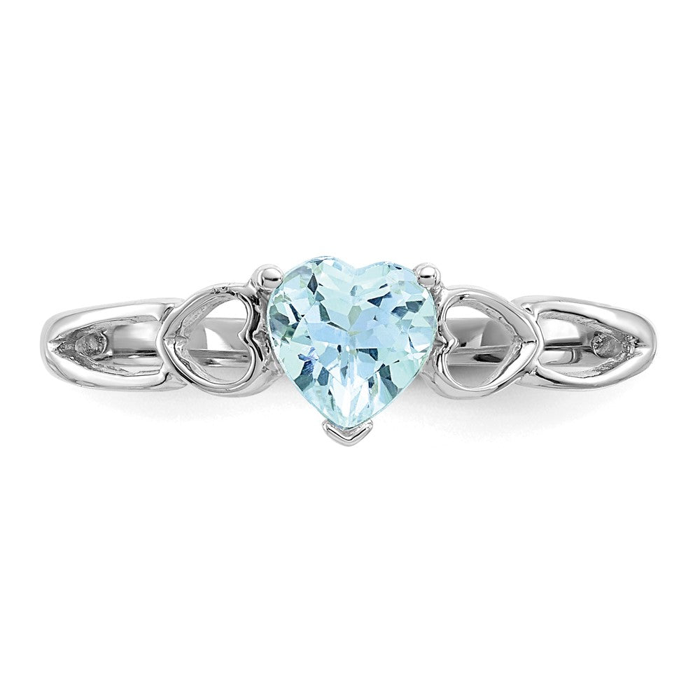 10k White Gold Polished 5mm Heart Genuine March/ Aquamarine Birthstone Ring
