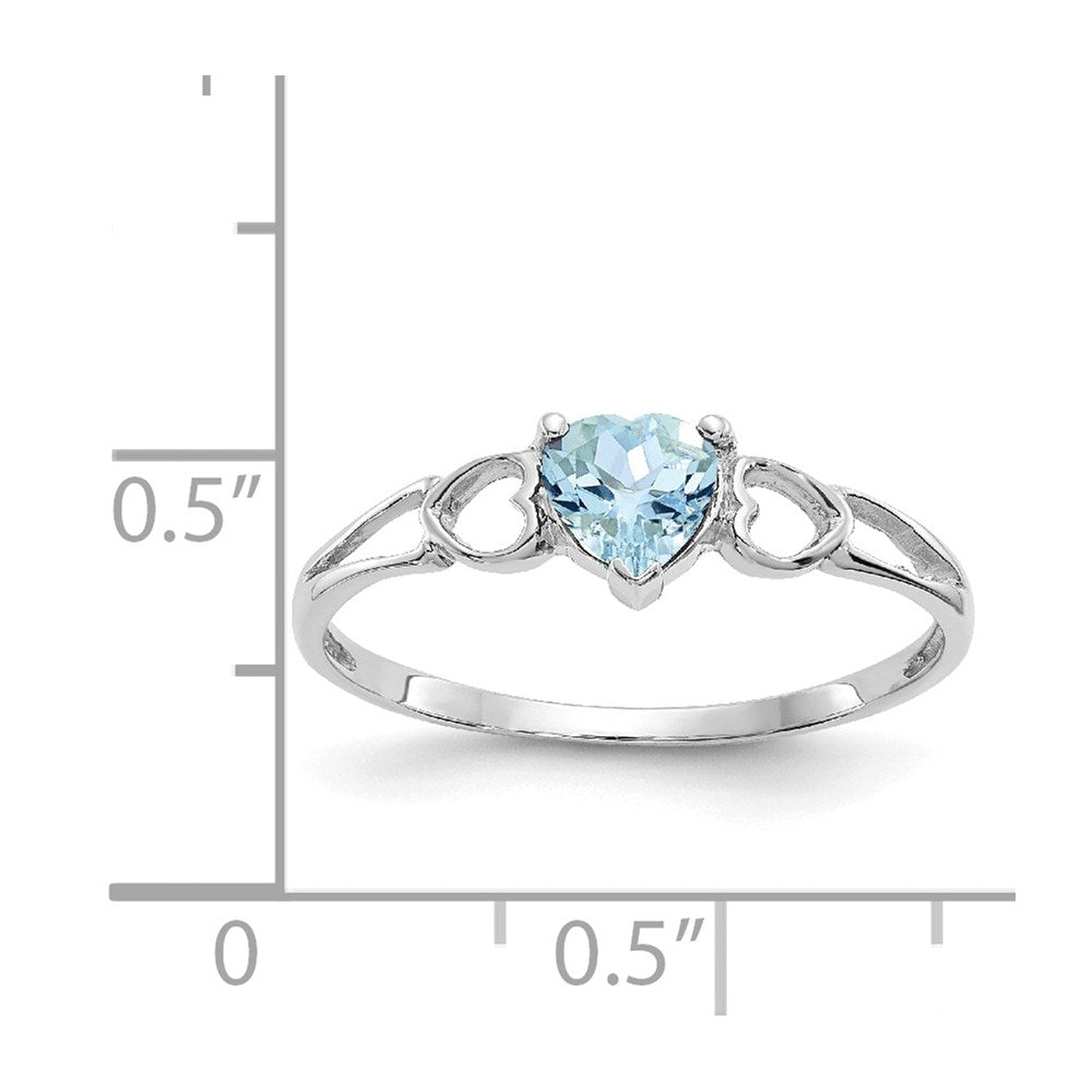 10k White Gold Polished 5mm Heart Genuine March/ Aquamarine Birthstone Ring