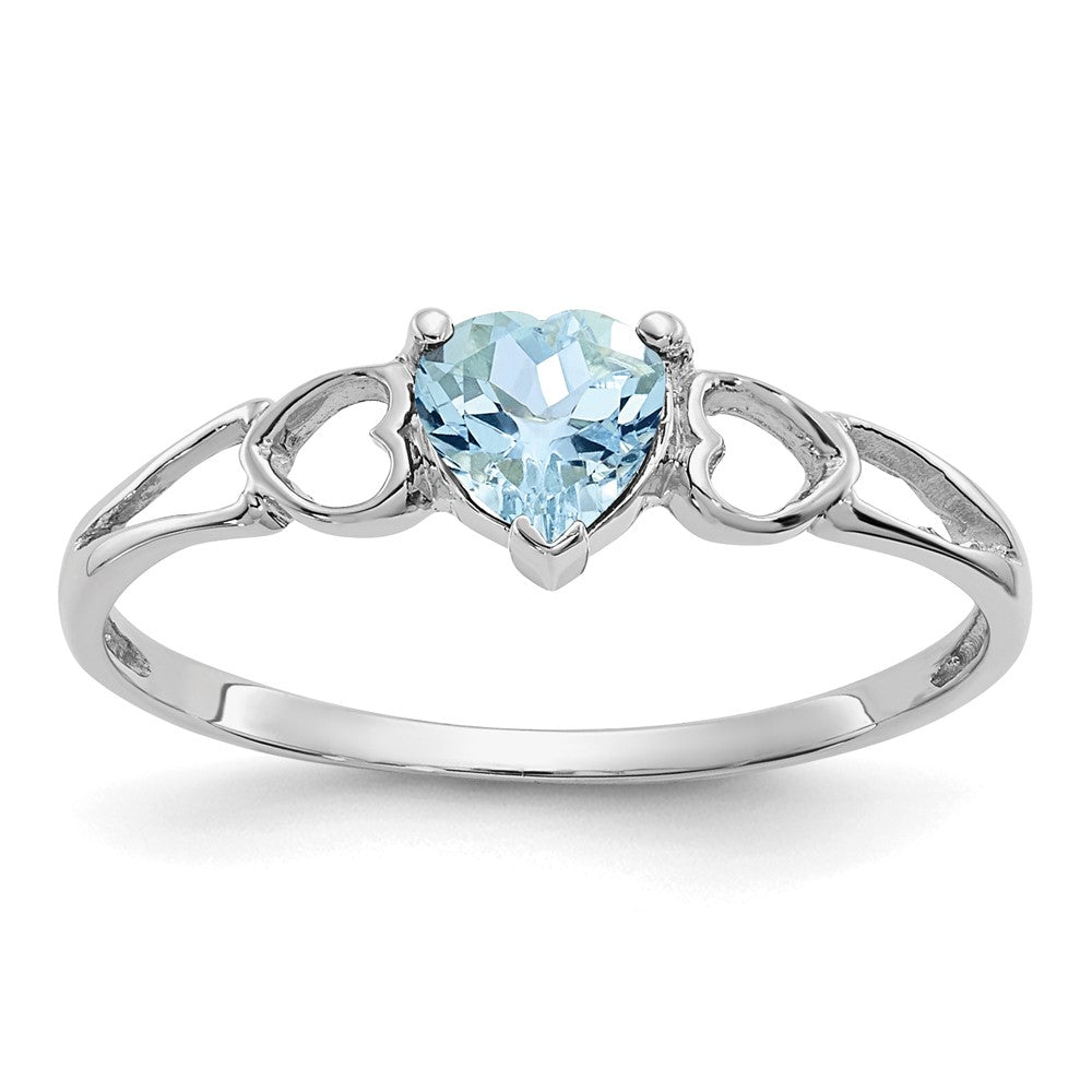 10k White Gold Polished 5mm Heart Genuine March/ Aquamarine Birthstone Ring