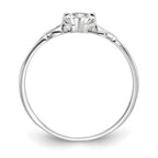 10k White Gold Polished 5mm Heart Genuine April/ White Topaz Birthstone Ring