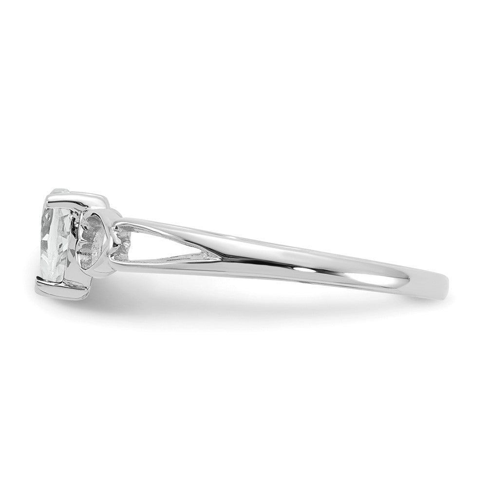 10k White Gold Polished 5mm Heart Genuine April/ White Topaz Birthstone Ring