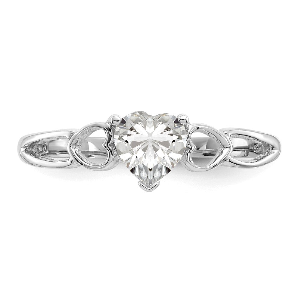 10k White Gold Polished 5mm Heart Genuine April/ White Topaz Birthstone Ring