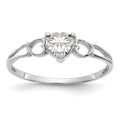 10k White Gold Polished 5mm Heart Genuine April/ White Topaz Birthstone Ring